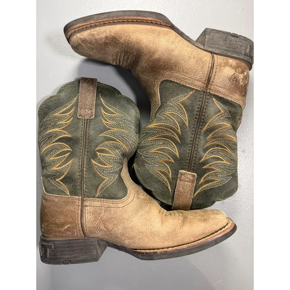 Ariat WorkHog Western Boots Youth Kids Size 1 Brown Green Square Toe 10047414